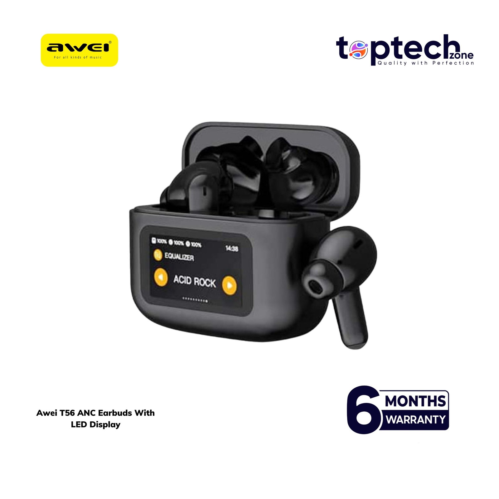 Awei T56 ANC Earbuds With LED Display - Image 2