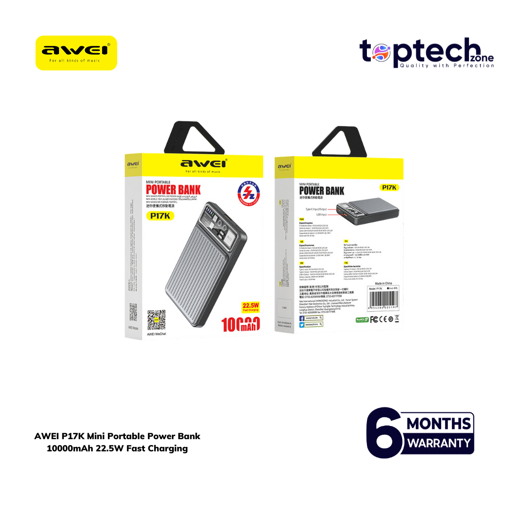 AWEI P17K Mini Portable Power Bank 10000mAh 22.5W Fast Charging - Image 2