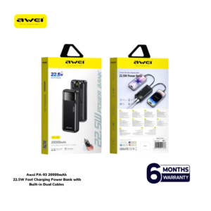 Alternative view of Awei PA‑93 20000mAh 22.5W Fast Charging Power Bank with Built‑in Dual Cables