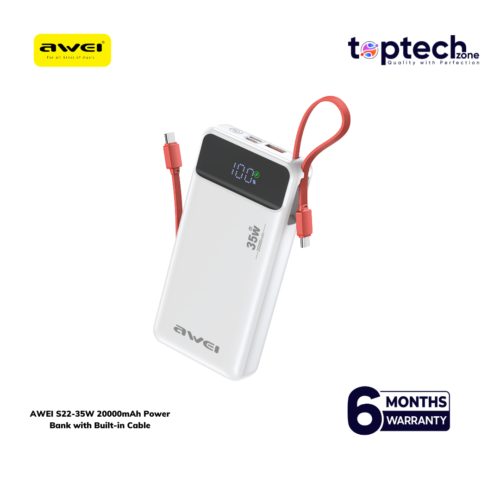 Alternative view of AWEI S22-35W 20000mAh Power Bank with Built-in Cable