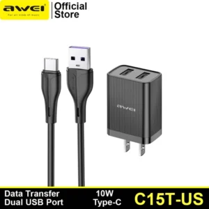 Awei C15T-US Dual USB Wall Charger with Type-C Cable
