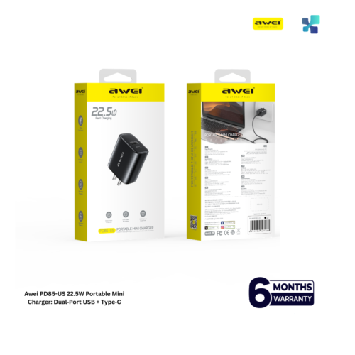 Alternative view of Awei PD85-US 22.5W Portable Mini Charger: Dual‑Port USB + Type‑C